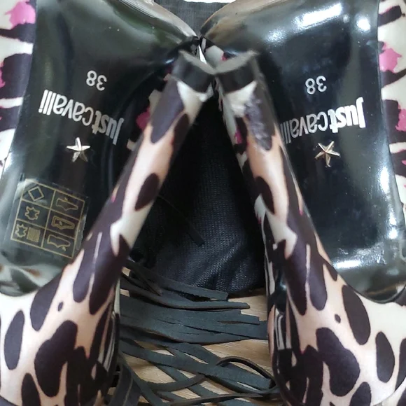 Just Cavalli Black and Purple Satin Boot With Black Leather Fringe Overlay - Picture 8 of 8